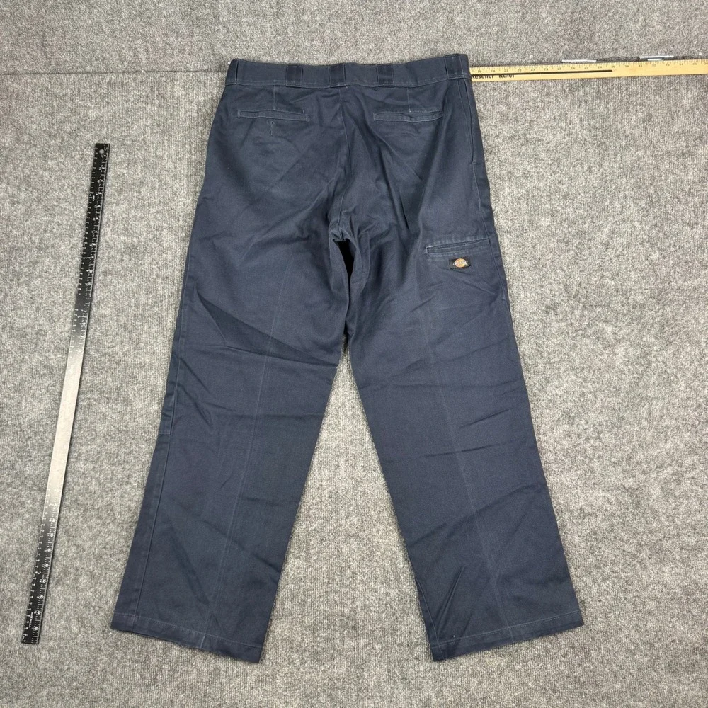 Dickies Pants Mens Size 38x32 Navy Blue Loose Fit Double Knee Workwear Trousers